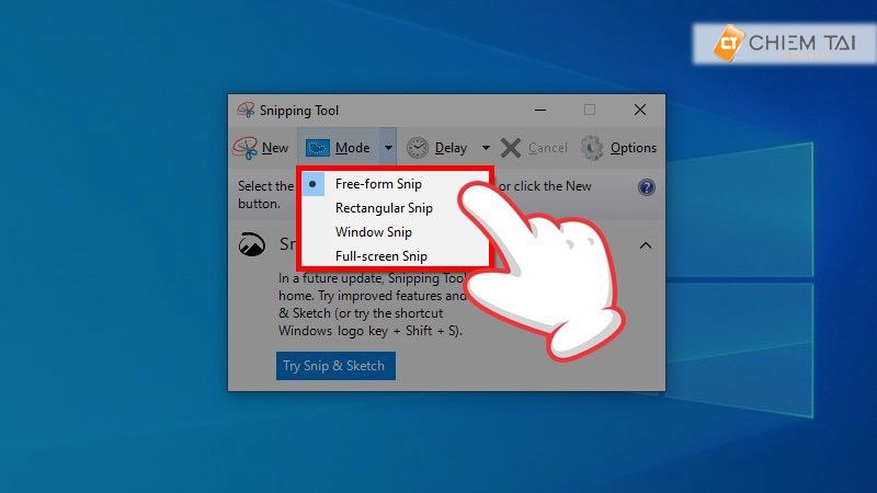 Chọn Mode Snipping tool