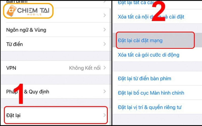 Đặt lại cài đặt mạng Wifi sửa lỗi không bắt được Wifi iPhone