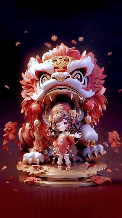 Hình nền Chibi con lân ngày Tết