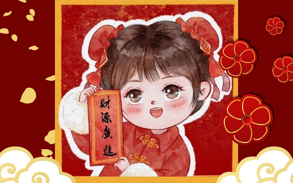 Hình nền Tết chibi màu đỏ