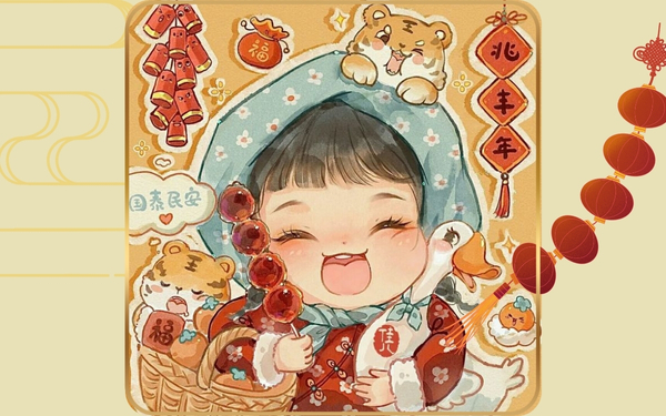 Hình nền Tết chibi màu vàng