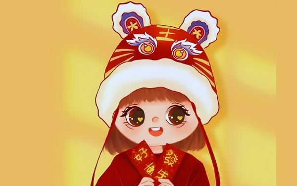 Hình nền Tết chibi màu vàng