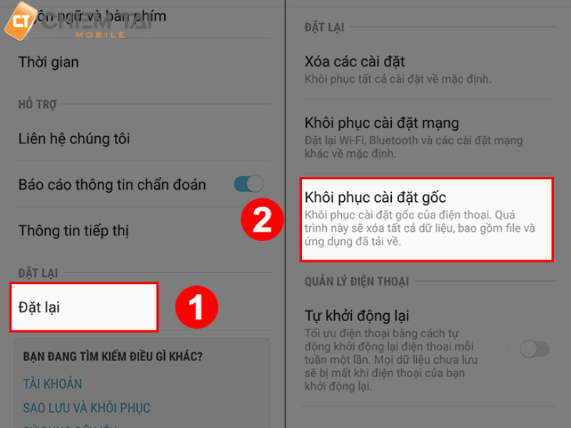 Khôi phục về cài đặt gốc