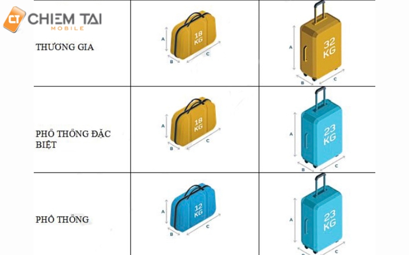 Kích thước vali được mang lên máy bay Vietnam Airline