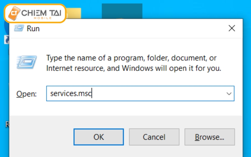 Bước 1: Bấm vào tổ hợp phím Windows + R  trên Laptop > Gõ vào câu lệnh services.msc 