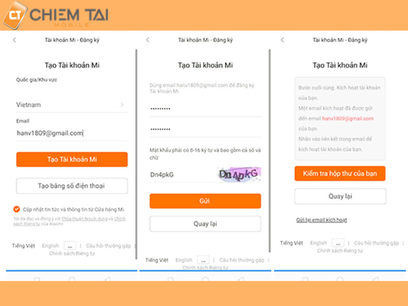 Cách tạo tài khoản Mi Home bằng địa chỉ Email