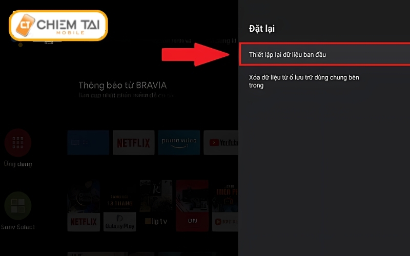 Bước 5: Tiếp tục chọn “Thiết lập lại dữ liệu ban đầu”.