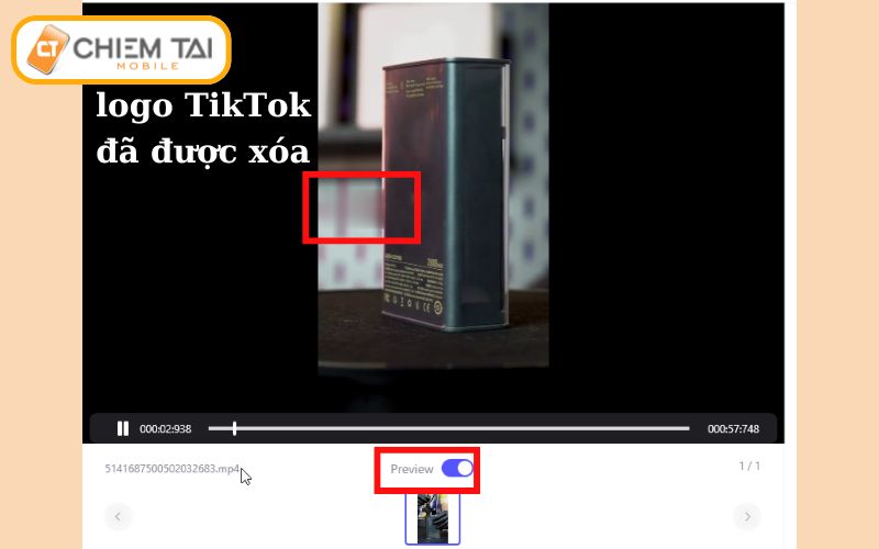 bấm Preview để xem lại video đã xóa logo TikTok trước khi xuất