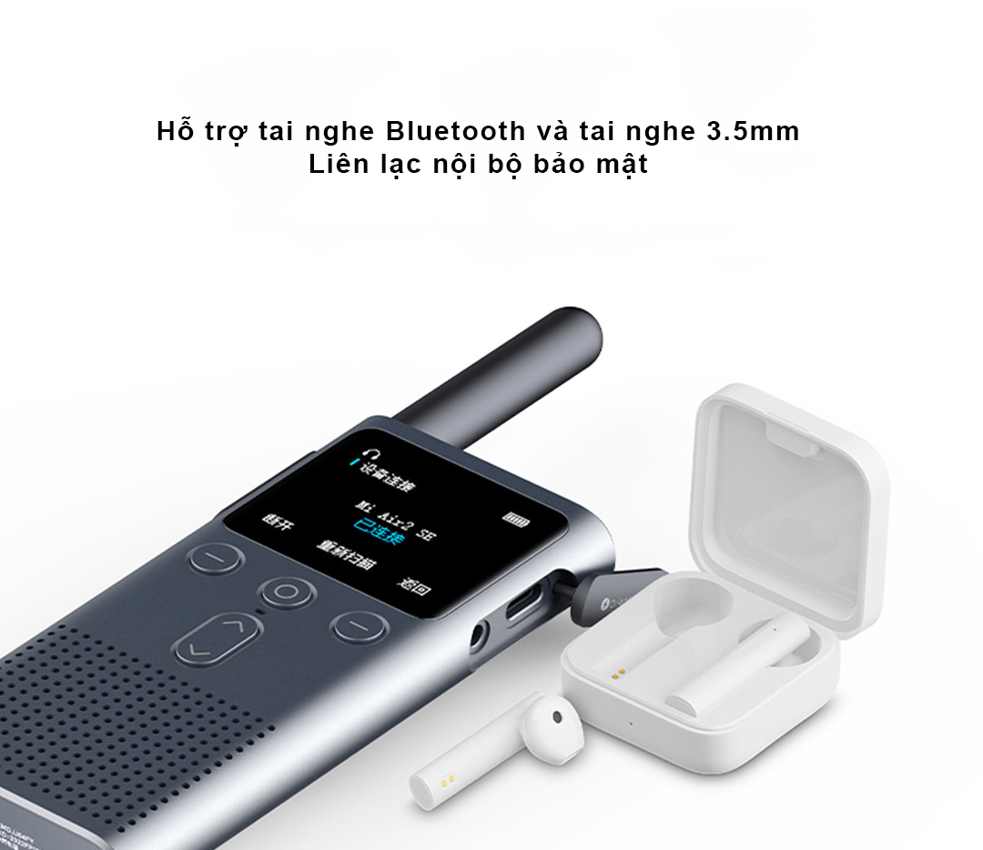 Bộ đàm Xiaomi Walkie Talkie 2S XMDJJ04FY kết nối tai nghe Bluetooth và 3.5mm