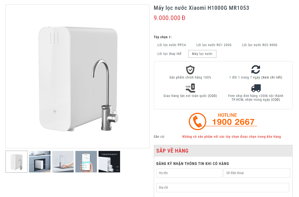 Máy lọc nước Xiaomi H1000G MR1053