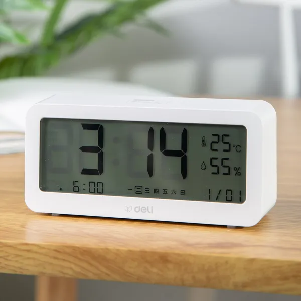Đồng hồ báo thức tích hợp nhiệt ẩm kế điện tử DELI